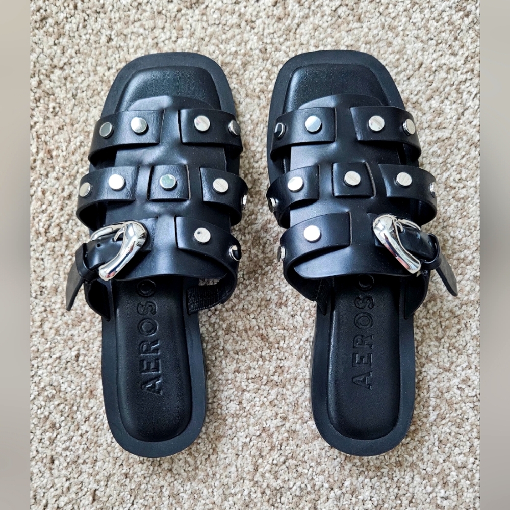 Aerosoles 'St. Marks Black Studded Sandals, Size 7.5